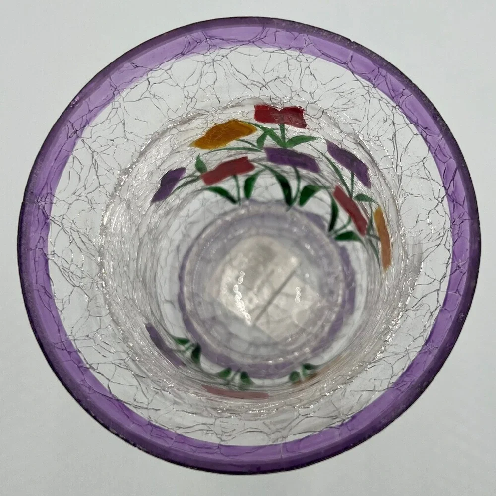 Bachman's‎ Tulip Crackle Glass Hurricane Vase Purple Yellow Red Brand New Floral